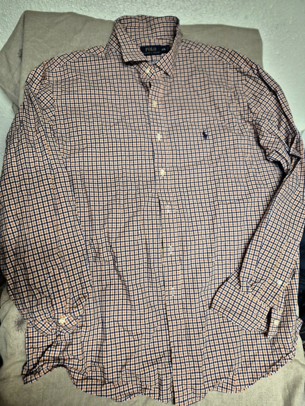 Polo Ralph Lauren Orange and Blue Check Long Sleeve Button-Down Shirt 2XL